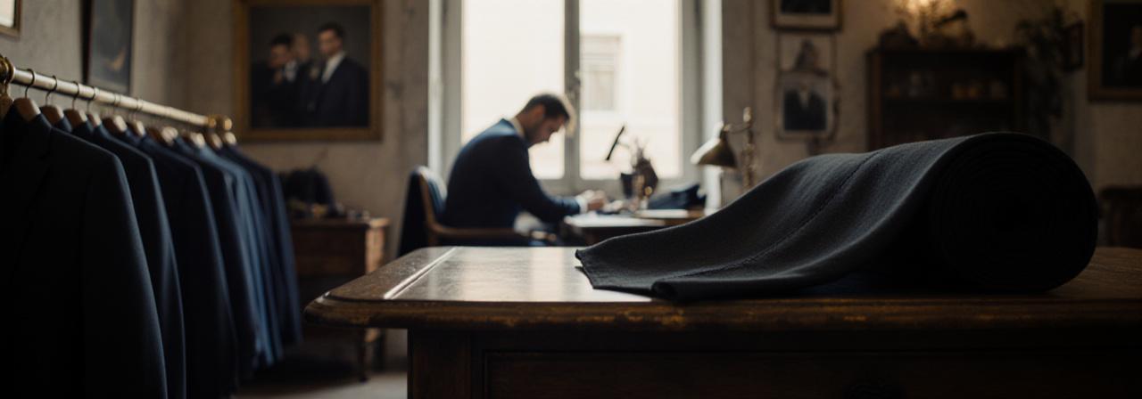 Interno dell'atelier Olympus Tailors a Roma